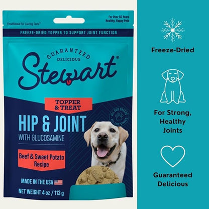 Stewart Freeze Dried Dog Food Topper, Hip and Joint, Beef and Sweet Potato Recipe, 8 Ounce Pouch, Glucosamine for Healthy Joints