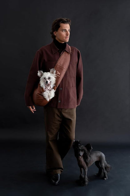 Noah & Paw Dog Sling Carrier for Small Dogs 5-18lb, Dog Sling for Small Dogs and Cats, Dog Carrier with Adjustable Padded Strap, Vegan Leather Lined with Fur, 3X Safety Features, Machine Washable