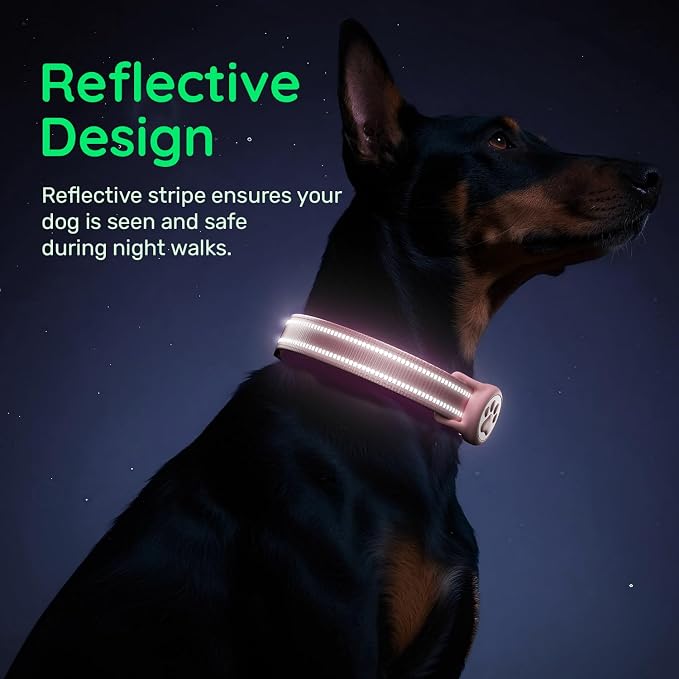Premium Airtag Dog Collar,with IP68 Waterproof AirTag Holder,Pink,L | Soft,Breathable,Nylon Padded,Reflective,Ultra-Durable Buckle,Adjustable,Comfortable for Small Medium Large Dogs