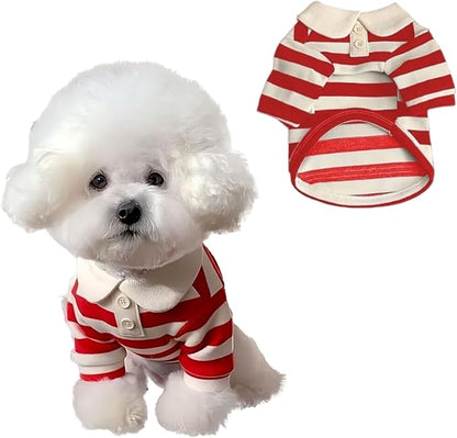 MANON ROSA Dog Clothes, Designer Boy Polo Shirt for Small Medium Dogs, Soft Puppy Outfit, Breathable Male Yorkie Chihuahua Shih Tzu Poodle Kitten Cat T-Shirt, Birthday Gifts - Red, XXL, Fit 16-22lbs
