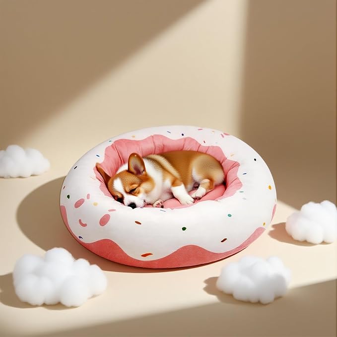 Cute Cat Beds for Indoor Cats, Small Dog Beds, Soft Washable Pet Beds for Kitten and Puppy, Funny Dount Cat Cave, 17 Inches