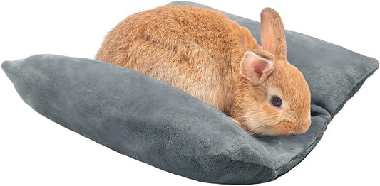 MEWTOGO 14" x 13" Bunny Bed for Rabbit Cage - Thickened Soft Prevent Sore Hocks Plush Mat with Cotton Lounger Pillows, Small Animal Flop Mat for Hutch Sleeping Indoor, Gray