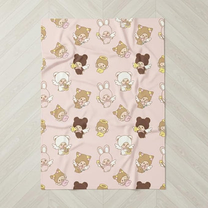 Monchhichi Kawaii Bedding Throw – Soft Plush Cozy Nostalgic Character Blanket with Bunny & Bear Design, 50 in x 70 in, (Officially Licensed Product) by Franco Collectibles