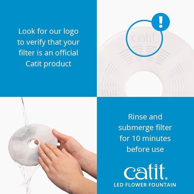 Catit LED Flower Fountain with Triple Action Filter, 3 L, Blue | Cat Drinking Water Fountain
