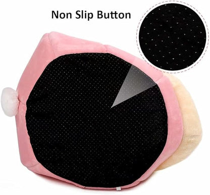 Cat Beds for Indoor Cats - Small Dog Bed with Anti-Slip Bottom, Rabbit-Shaped Cat/Small Dog Cave with Hanging Toy, Puppy Bed with Removable Cotton Pad, Super Soft Calming Pet Sofa Bed (Pink S)