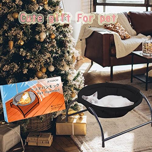 JUNSPOW Cat Bed Sleeping Cat Hammock, 16.9in x 16.9in x 9.5in, Black