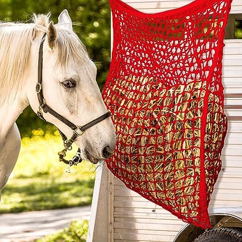 Fabbay 2 Pcs Slow Feed Hay Net for Horses, 35 x 31 Inch Hay Bag, Red