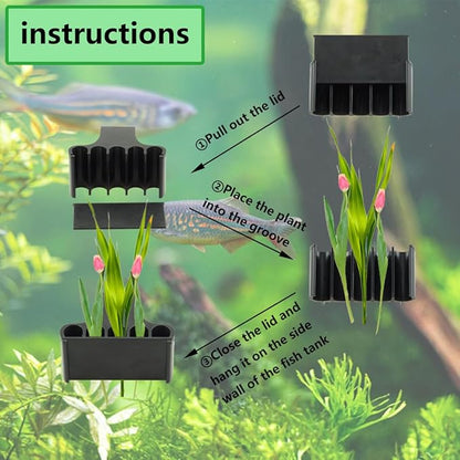 Aquarium Plant Holder,Fish Tank Plant Holder,Aquarium lid Clips,Aquarium Plant Pot,Hydroponic Fish Tank Planter, Aquatic Plant Cup for Aquascape Decorations (Transparent, 2PCS Rimless)