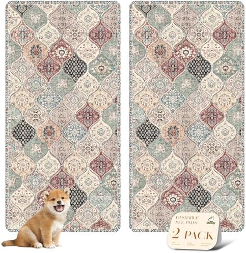 nunubaby Washable Pee Pads for Dogs, Stylish, Non-Slip and Leak-Proof Pee Pads. Reusable Potty Pads for Dogs for Crates and Floors.(Dark Red/Multi,36" x72" )