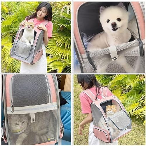 Texsens Innovative Traveler Bubble Backpack Pet Carriers for Cats and Dogs (Expandable-Pink)
