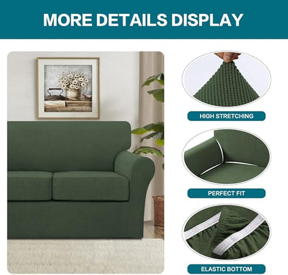 Turquoize 3 Piece Sofa Covers for 2 Cushion Couch Sofa Slipcover Soft Couch Cover for Dogs-Washable Sofa Furniture Covers with 2 Individual Cushion Covers,(Loveseat, Bronze Green)