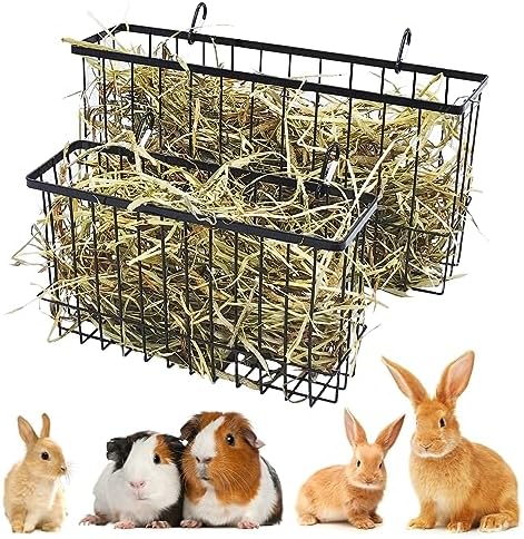 kathson Rabbit Hay Feeder 2 Pack, Metal Bunny Hay Rack for cage with Hooks, Rabbit hay Holder for Bunny Guinea Pig Chinchilla