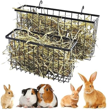 kathson Rabbit Hay Feeder 2 Pack, Metal Bunny Hay Rack for cage with Hooks, Rabbit hay Holder for Bunny Guinea Pig Chinchilla