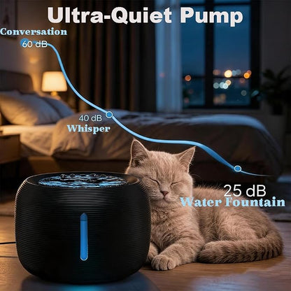 85oz/2.5L Cat Water Fountain, Automatic Pet Water Fountains for Cats Indoor | Cat Water Bowl Dispenser for Cats, with LED Light & Water Level Window - for Pets & Small Animals