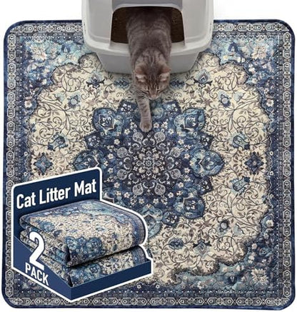 Hompet Cat Litter Mat 2 Pack, 36x36 Large Machine Washable Trapping Mats for Cats, Super Absorbent & Urine-Proof Cat Litter Box Mat for Floor, Waterproof & Non Slip Kitty Litter Rug