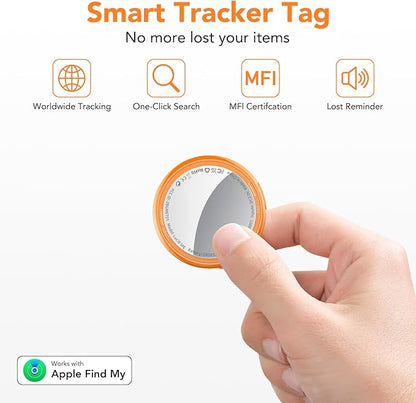 2026 New [Apple MFi Certified] (iOS Only) Tracker Tags-4 Pack, Bluetooth 5.3 GPS Tracker for Apple Find My, Replaceable Battery, 100dB Key Finder and Item Locator for Car, Keys, Luggage, Orange