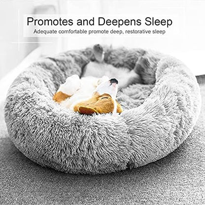 Dog Bed, Cat Calming Bed, Faux Fur Pillow Pet Donut Cuddler Round Plush Bed for Large Medium Small Dogs and Cats