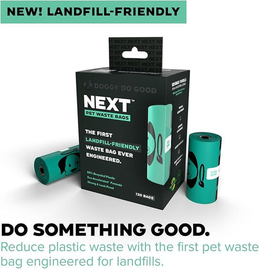 Doggy Do Good Next Pet Waste Bags, Landfill Friendly Recycled Plastic Unscented Dog Poop Bags, Leakproof, Strong, Thick, Earth Friendly for Dogs, 120 Count (120 Bags)