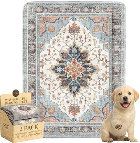 Washable Pee Pads for Dogs,Great Urine Absorbent Reusable Puppy Training Pads,Waterproof,Leak-Proof & Non-Slip Potty Pads for Whelping,Crate,Playpen,Bed.(Blue Floral,18"x24")