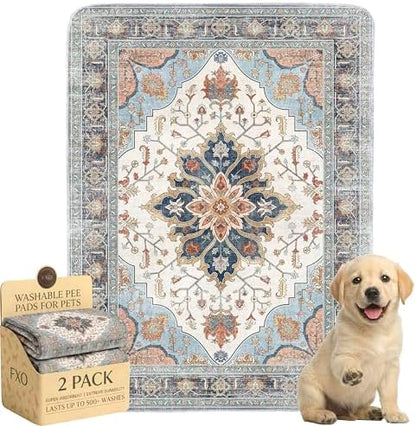 Washable Pee Pads for Dogs,Great Urine Absorbent Reusable Puppy Training Pads,Waterproof,Leak-Proof & Non-Slip Potty Pads for Whelping,Crate,Playpen,Bed.(Blue Floral,18"x24")