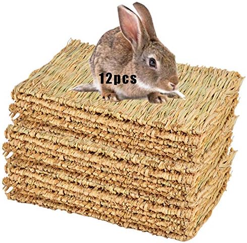 Hamiledyi Grass Mat for Rabbit Woven Bed Mat Bunny Chew Toys (12PCS)