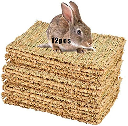 Hamiledyi Grass Mat for Rabbit Woven Bed Mat Bunny Chew Toys (12PCS)