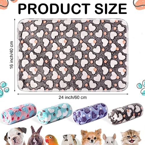 Reginary 4 Pcs Guinea Pig Fleece Cage Liners, Heart Pattern, 24 x 16 Inch