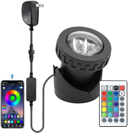Colored Pond Lights with Timer, APP Control RGB Fountain Light IP68 Waterproof, Dimmable Outdoor Landscape Lights for Fish Tank Pond Fountain Garden (1 Light)