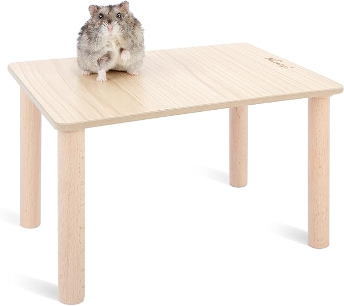 Niteangel Hamster Play Wooden Platform for Dwarf Syrian Hamsters Gerbils Mice Degus or Other Small Pets (10.2 L x 7 W -5.9'' Height, Burlywood)