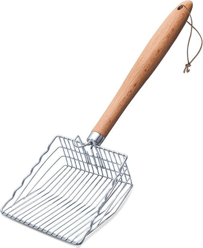 Cat Litter Scoop, Kitty Metal Scooper with Hook and Long Hole, Stainless Steel Kitten Poop Lifter for Litter Box, Non Stick, Durable and Heavy Duty Sifter for Easy Clean