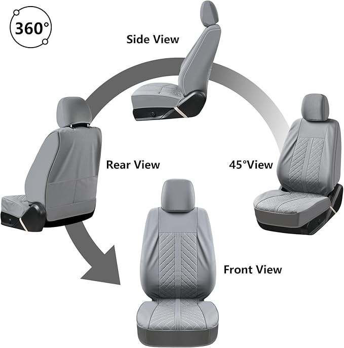 Truckiipa Full Set Leather Seat Covers Fit for Toyota Tacoma Full Coverage Waterproof Seat Covers Cushion Protector Fit for 2016-2023 Toyota Tacoma Double Crew Cab, Full Set, Gray