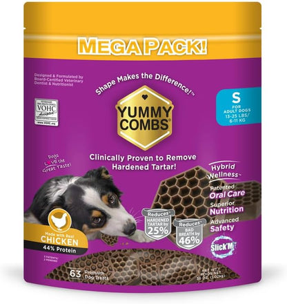 Yummy Combs Dog Dental Treats – Vet VOHC Approved – Delicious Chicken Protein – Removes Tartar with Cleaning Comb Shape – Dental Dog Treats for Small Dogs (36oz, 63 Count)