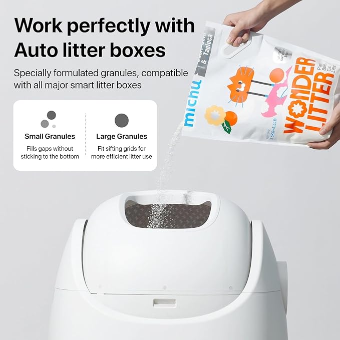 Michu Wonder Cat Litter, Cassava Plant-Based Cat Litter, Automatic Litter Box Friendly, Flushable & Fast Clumping, Low Dust Odor Control, 5.5lb/88oz - Lemon Tea 12 Pack