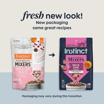 Instinct Raw Boost Mixers, Freeze Dried Cat Food Toppers with Functional Ingredients, Grain Free, Real Chicken - Skin & Coat Health, 5.5 oz Bag
