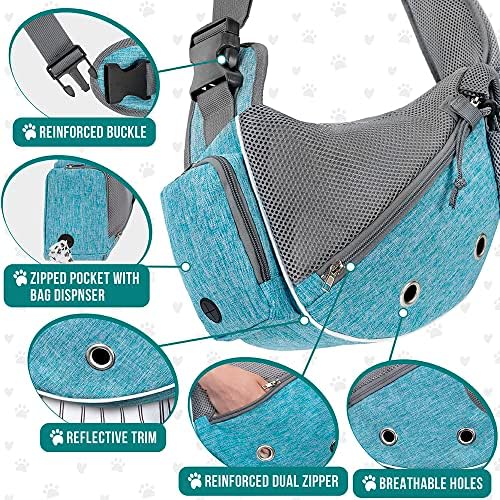 PetAmi Small Dog Sling Carrier, Puppy Cat Hands-Free Purse, 5 lb, Sea Blue