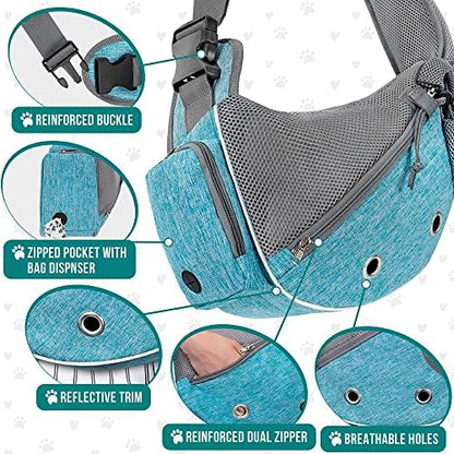 PetAmi Small Dog Sling Carrier, Puppy Cat Hands-Free Purse, 5 lb, Sea Blue