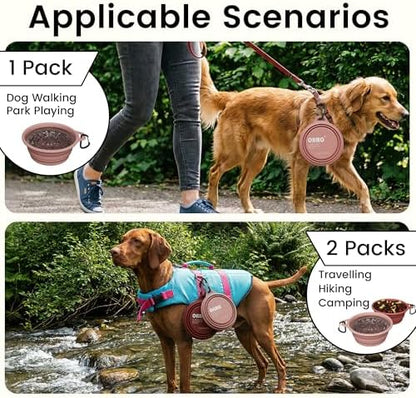 OHMO Large Collapsible Dog Bowls, Steel Rim, 27oz, 2pcs, Coral&Brick Red