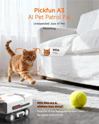 PMATE Self-Moving Pets Camera AI-Powered Rover with Auto Tracking & Patrol, 2K Live View, Night Vision, 2-Way Talk, and Auto-Recharge (A3-White)