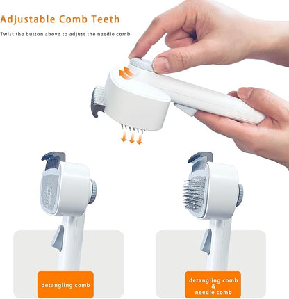 2-in-1 Dog & Cat Grooming Brush – Adjustable Deshedding Comb & One-Touch Clean | Skin-Safe Rake for Mats, Tangles, Shedding | Long/Short Hair Pets
