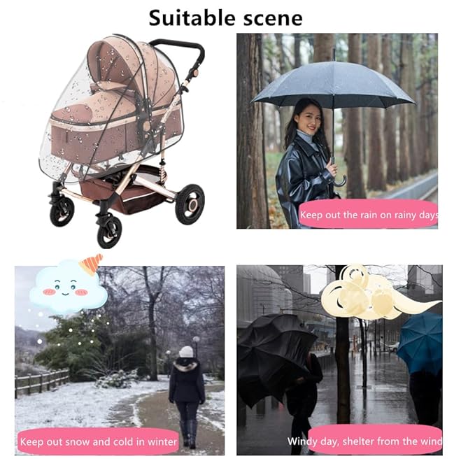 Unisize Pet Stroller Rain Cover - Foldable Clear Protection for Snow, Rain, Wind - Suitable for Various Pet Stroller Models