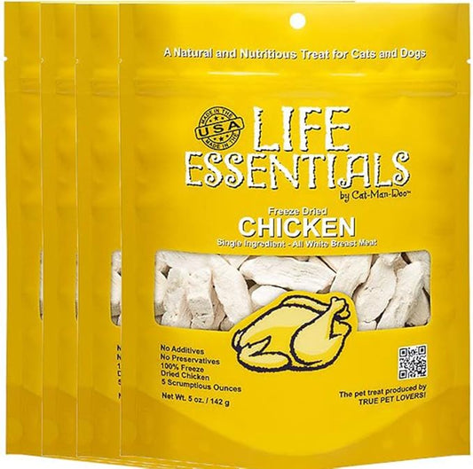 Life Essentials by Cat-Man-Doo Freeze Dried Chicken Dog & Cat Treats, Healthy Single Ingredient Training Treats for Dogs, Puppies & Cats, Made with Real Chicken – 5 oz (4 Pack)