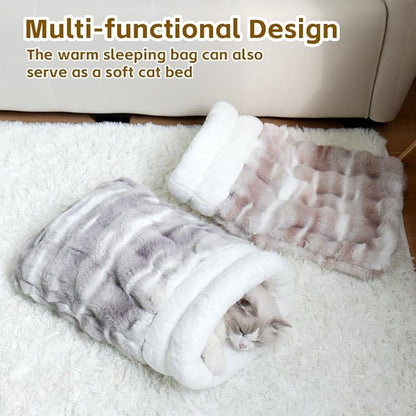 Cat Sleeping Bag, Puppy Sleeping Bag, Warm Pet Sleep Sack, Plush Pet Bed Mat, Washable Hideout Cave for Cat and Small Dog