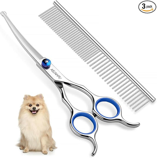 Professional Dog Grooming Kit 6.8 Inches, Curved Dog Grooming Scissors with Safety Round Tips, Dog Scissors for Grooming for Face, Paws & Ears at Home - Right & Left Handed