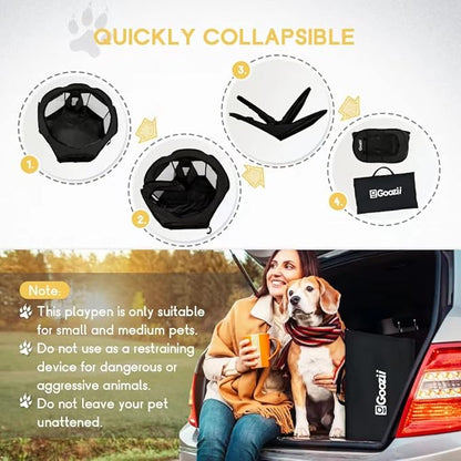 GOOZII Puppy Playpen Indoor for Small Dogs, Portalble Pet Dog Play Pens Kennel Crate with Top Cover Floor Door Enclosed for Large Cats Animal as Dog Lovers (Black, Medium Size)