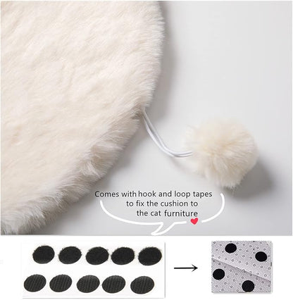 SHENGOCASE 2-Pack Round Faux Rabbit Fur Pet Bed Cushion Pad, 23.6 Inch, Cat Tree Tower Replacement Mat for Cat Dog House Cage Crate Kennel (Cream)