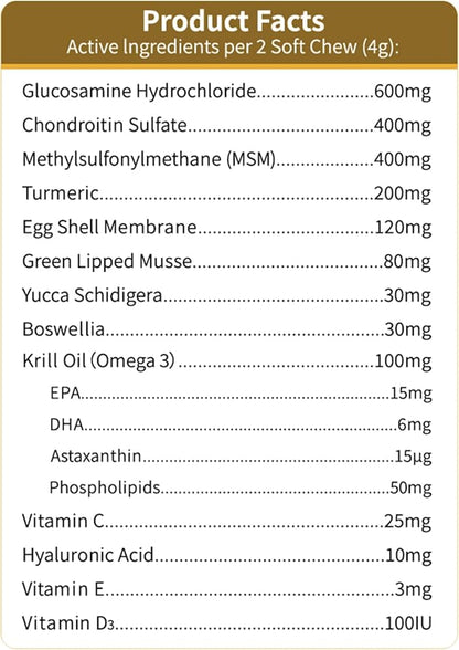 180 Chews Glucosamine Chondroitin Joint Chews for Dogs, Chicken Flavor 13 in 1 with Glucosamine, Chondroitin, MSM, Omega-3 Support Hip & Joint Support - Joint Pain Relief Flavored Fit All Breed