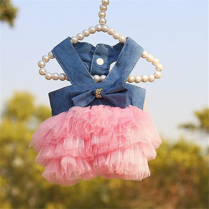 Dog Dresses, Fashion Pet Dog Clothes, Striped Mesh Puppy Dogs Princess Dresses (Pink/Blue/Denim(3pack), Large)