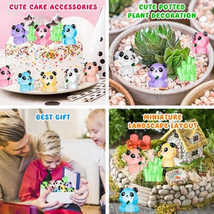 18PCS Luminous Mini Resin Panda Figurines with 2 Bamboos for Dollhouse