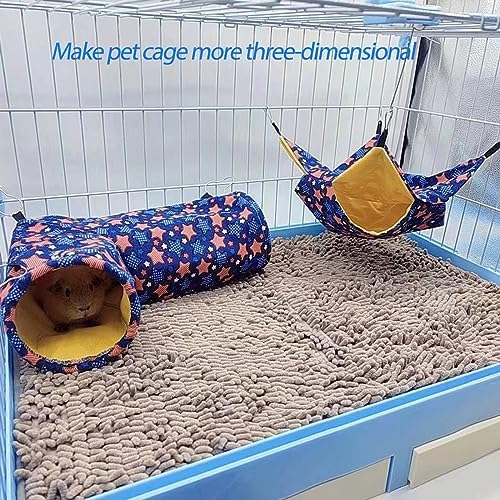 EAEDMY Guinea Pig Rat Tunnel Ferret Hammock, Small Animal Corner Tunnel & Tubes & Bed for Hedgehog Piggy Chinchilla Hideout Toys and Cage Accessories (3.Hammock&Tunnel)