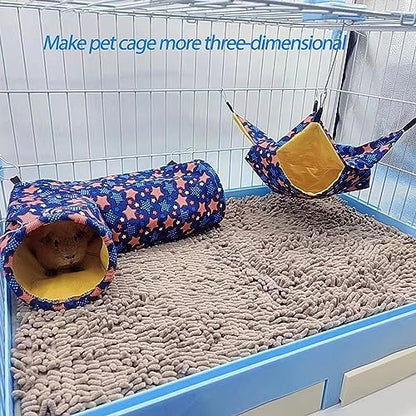 EAEDMY Guinea Pig Rat Tunnel Ferret Hammock, Small Animal Corner Tunnel & Tubes & Bed for Hedgehog Piggy Chinchilla Hideout Toys and Cage Accessories (3.Hammock&Tunnel)